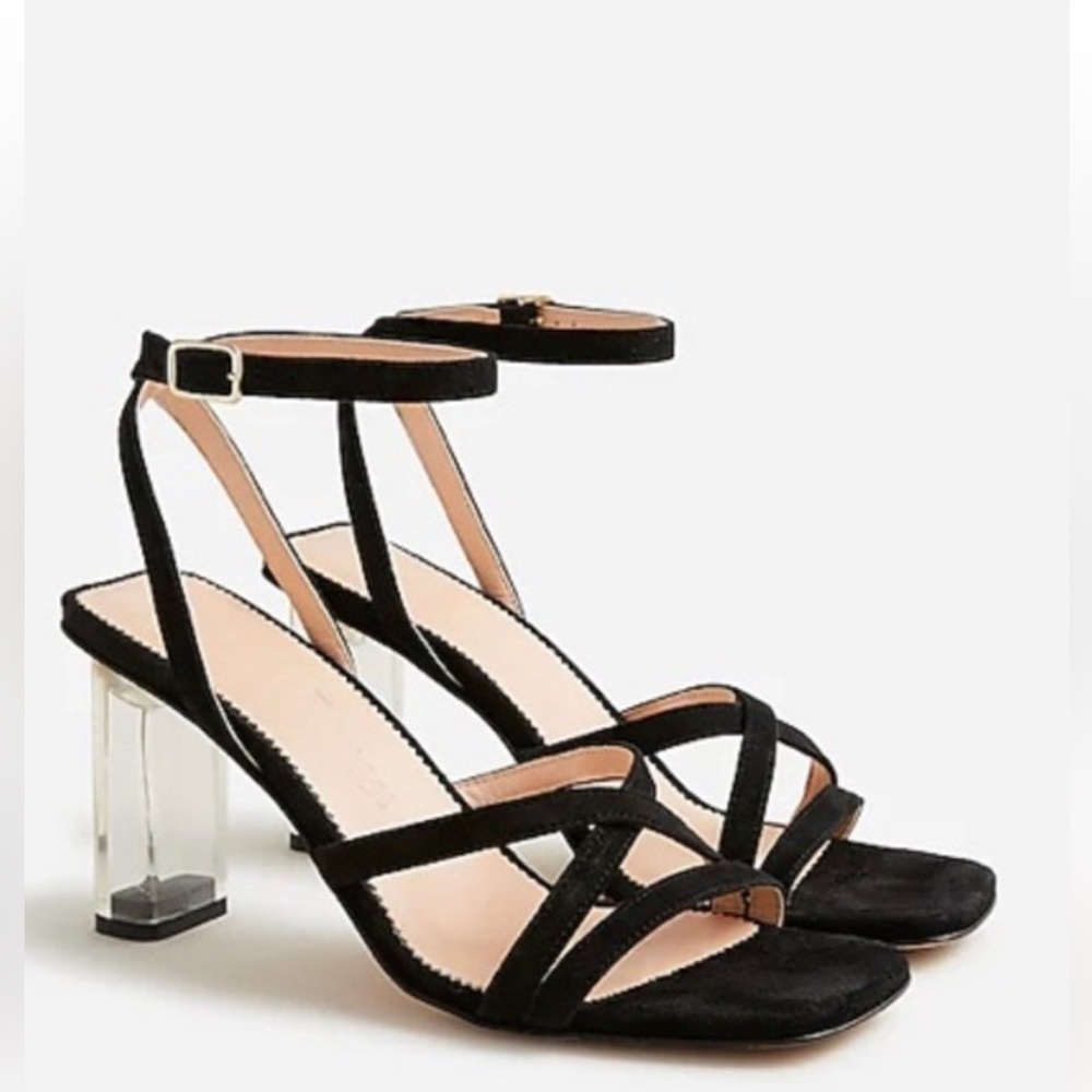 J.Crew NEW Black skinny strap, lucite heel pumps leather lining sz 9